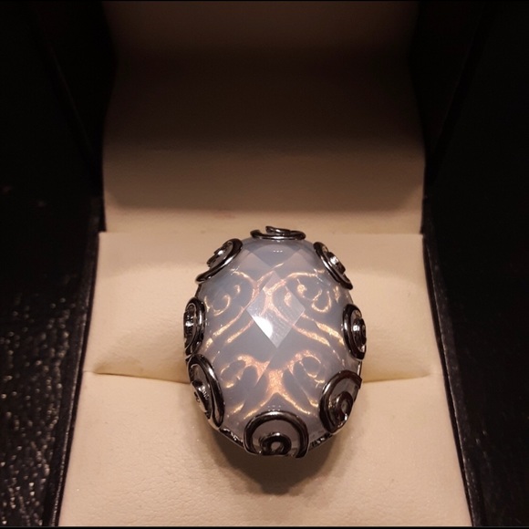 Opalite 316L Stainless Steel Ring sz 7 Solitaire Big Statement Ring Effervescent - Picture 7 of 10